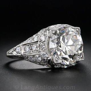 4.03 Carat European-Cut Platinum and Diamond Art Deco Ring
