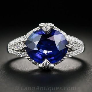 4.05 Carat Sapphire, Platinum and Diamond Ring