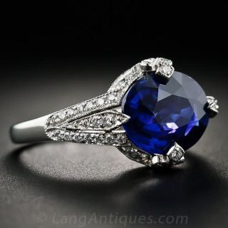 4.05 Carat Sapphire, Platinum and Diamond Ring