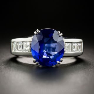 4.07 Carat Ceylon Sapphire Platinum and Diamond Ring