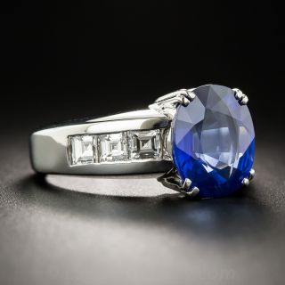 4.07 Carat Ceylon Sapphire Platinum and Diamond Ring