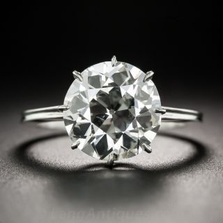 4.07 Carat European-Cut Diamond and Platinum Ring - GIA K SI2