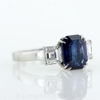 4.10 carat Emerald Cut Sapphire and Diamond Ring