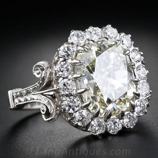 4.14 Carat Antique Cushion Diamond Ring