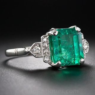 4.18 Carat Art Deco Emerald and Diamond Ring