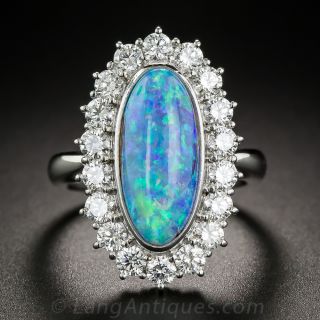 4.18 Carat Black Opal Platinum Diamond Ring