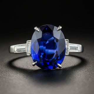 4.18 Carat Ceylon Sapphire Platinum Diamond Ring - GIA - 1