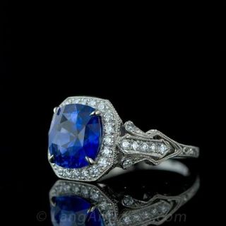 4.19 Carat Cushion Cut Sapphire and Diamond Ring