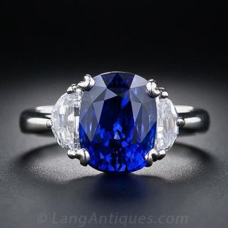 4.29 Carat Electric Blue Sapphire and Diamond Ring