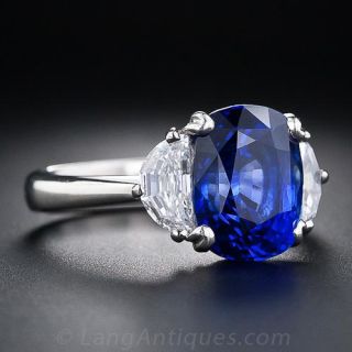 4.29 Carat Electric Blue Sapphire and Diamond Ring
