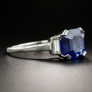 4.32 Carat Octagonal No-Heat Ceylon Sapphire Diamond Ring from Sweden