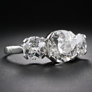 4.35 Carat Total Weight Vintage Diamond Three-Stone Ring
