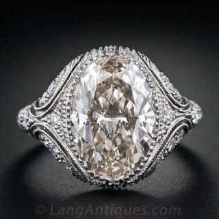 4.44 Carat Oval Diamond Vintage Style Engagement Ring