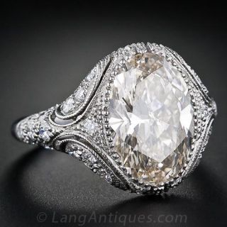 4.44 Carat Oval Diamond Vintage Style Engagement Ring