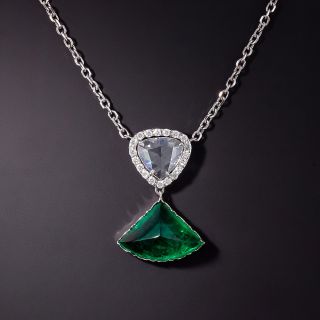 4.46 Carat Cabochon Emerald and Rose-Cut Diamond Necklace - GIA  - 0