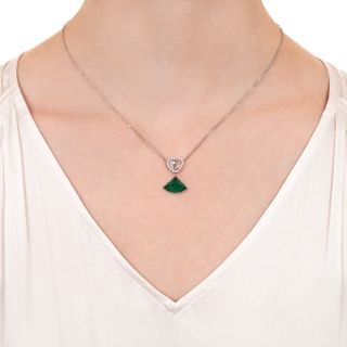 4.46 Carat Cabochon Emerald and Rose-Cut Diamond Necklace - GIA 