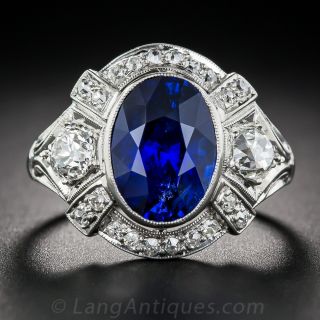 4.49 Carat Sapphire, Diamond and Platinum Art Deco Ring  