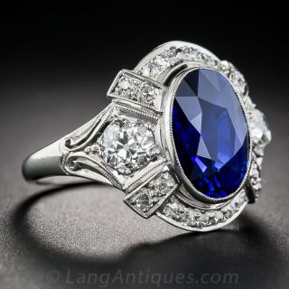 4.49 Carat Sapphire, Diamond and Platinum Art Deco Ring  