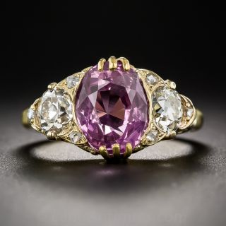4.50 Carat Natural Pink Sapphire and Diamond Vintage Style Ring - 3