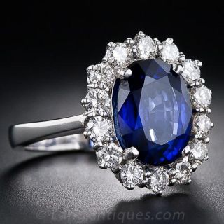 4.51 Carat Sapphire and Diamond Estate Ring