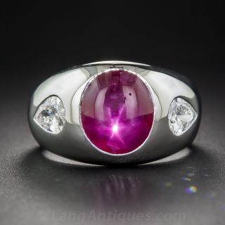 4.65 Carat Star Ruby and Pear Shape Diamond Ring