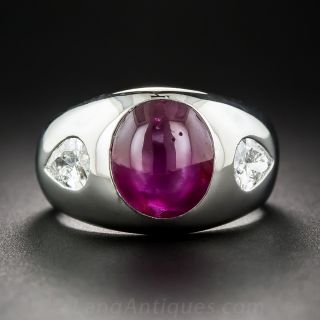 4.65 Carat Star Ruby and Pear Shape Diamond Ring