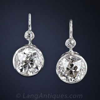 4.70 Carat Total Weight Old Mine-Cut Diamond Earrings 