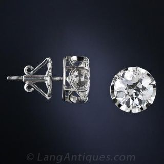 4.83 Carat Antique Diamond Stud Earrings