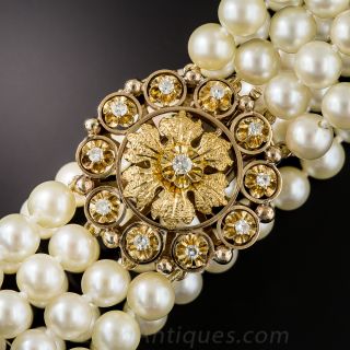 4-Strand Pearl Bracelet with Floral Diamond Clasp