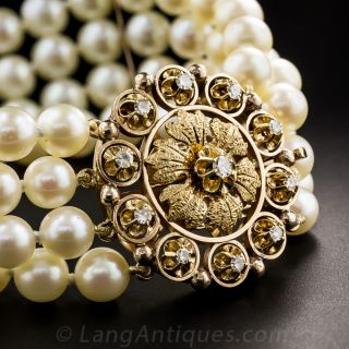 4-Strand Pearl Bracelet with Floral Diamond Clasp