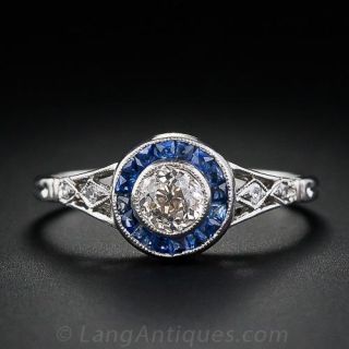 Vintage Diamond Sapphire Engagement Ring 