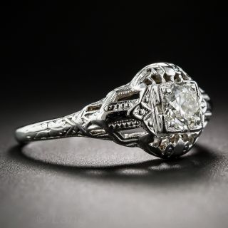.42 Carat Diamond Art Deco Engagement Ring in 19K White Gold