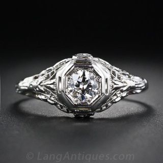  .42 Carat European-Cut Diamond Vintage Solitaire Engagement Ring