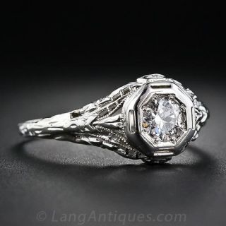  .42 Carat European-Cut Diamond Vintage Solitaire Engagement Ring