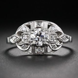 .44 Carat Art Deco Platinum and Diamond Engagement Ring