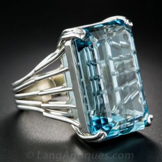 45.34 Carat Santa Maria Aquamarine and Platinum Ring