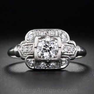 .45 Carat  Platinum and Diamond Art Deco Engagement Ring