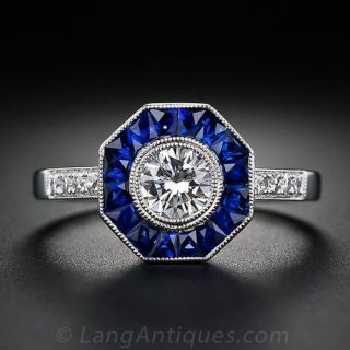.46 Carat  Diamond and Calibre Sapphire Engagement Ring