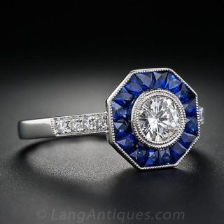 .46 Carat  Diamond and Calibre Sapphire Engagement Ring