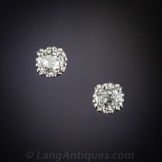 .49 Carat Old Mine Cut Diamond Stud Earrings in Platinum