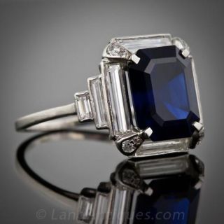5.00 Carat Art Deco Sapphire and Diamond Ring