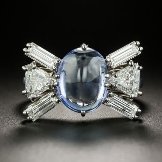 Estate Cabochon Sapphire and Diamond Bow Ring - 3