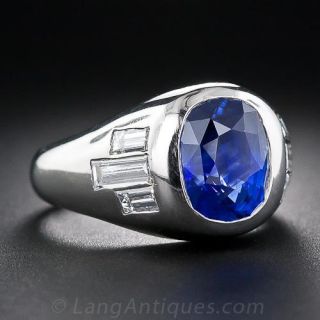 5.00 Carat Sapphire Gent's Platinum and Diamond Ring