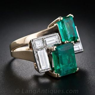 5.00 Carats Mid-Century Emerald and Diamond Ring