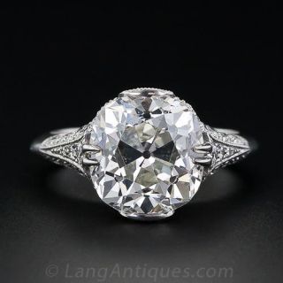 5.00 ct. Antique Cushion-Cut French Made Diamond Ring - 1