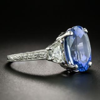 5.08 Carat No-Heat Ceylon Sapphire Platinum Diamond Ring - GIA