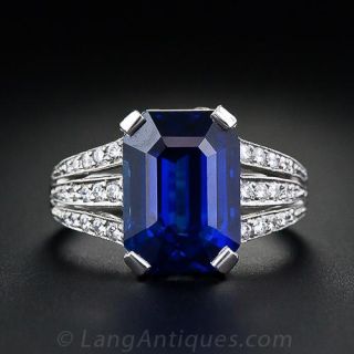 5.10 Carat Emerald-Cut Sapphire and Diamond Ring - 1