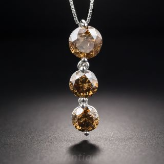 5.17 Carat Three-Stone Natural Brown Diamond Platinum Pendant 