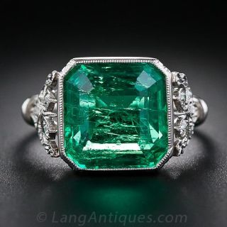 5.31 Carat Emerald and Edwardian Diamond Ring