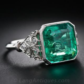 5.31 Carat Emerald and Edwardian Diamond Ring